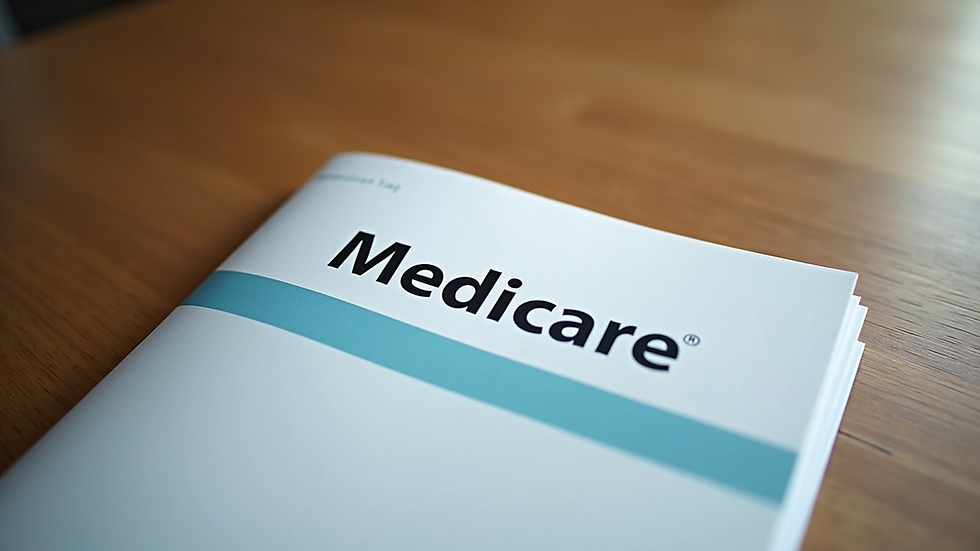 Eye-level view of a Medicare brochure on a wooden table