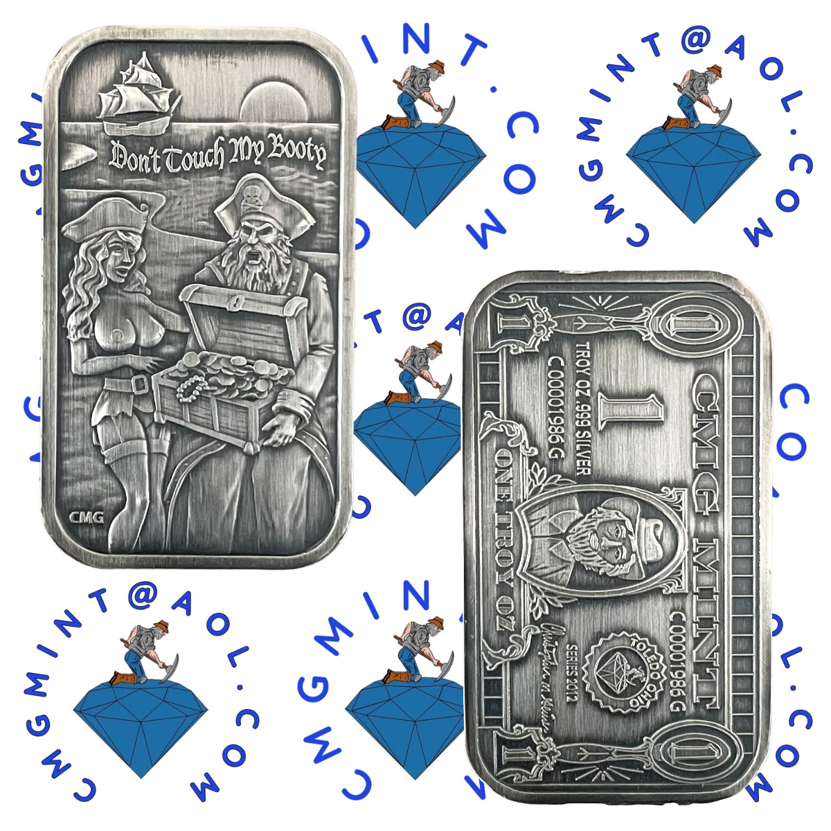 Don't Touch My Booty Blackbeard Antique Finish silver bar