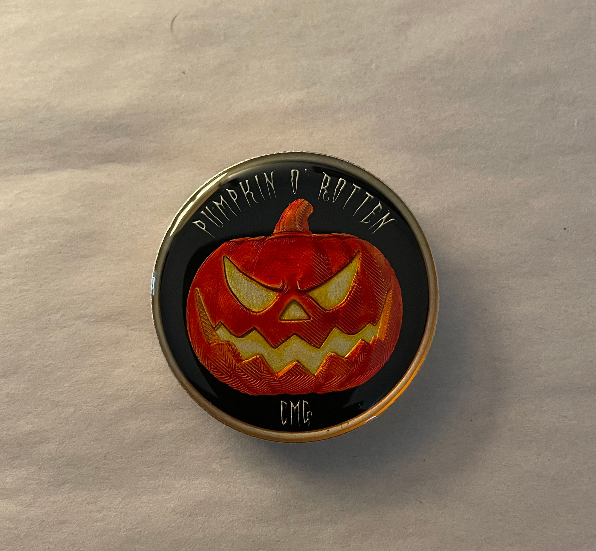 Pumpkin O Rottem 2 oz Double Sided Enamel Silver round Mintage 1