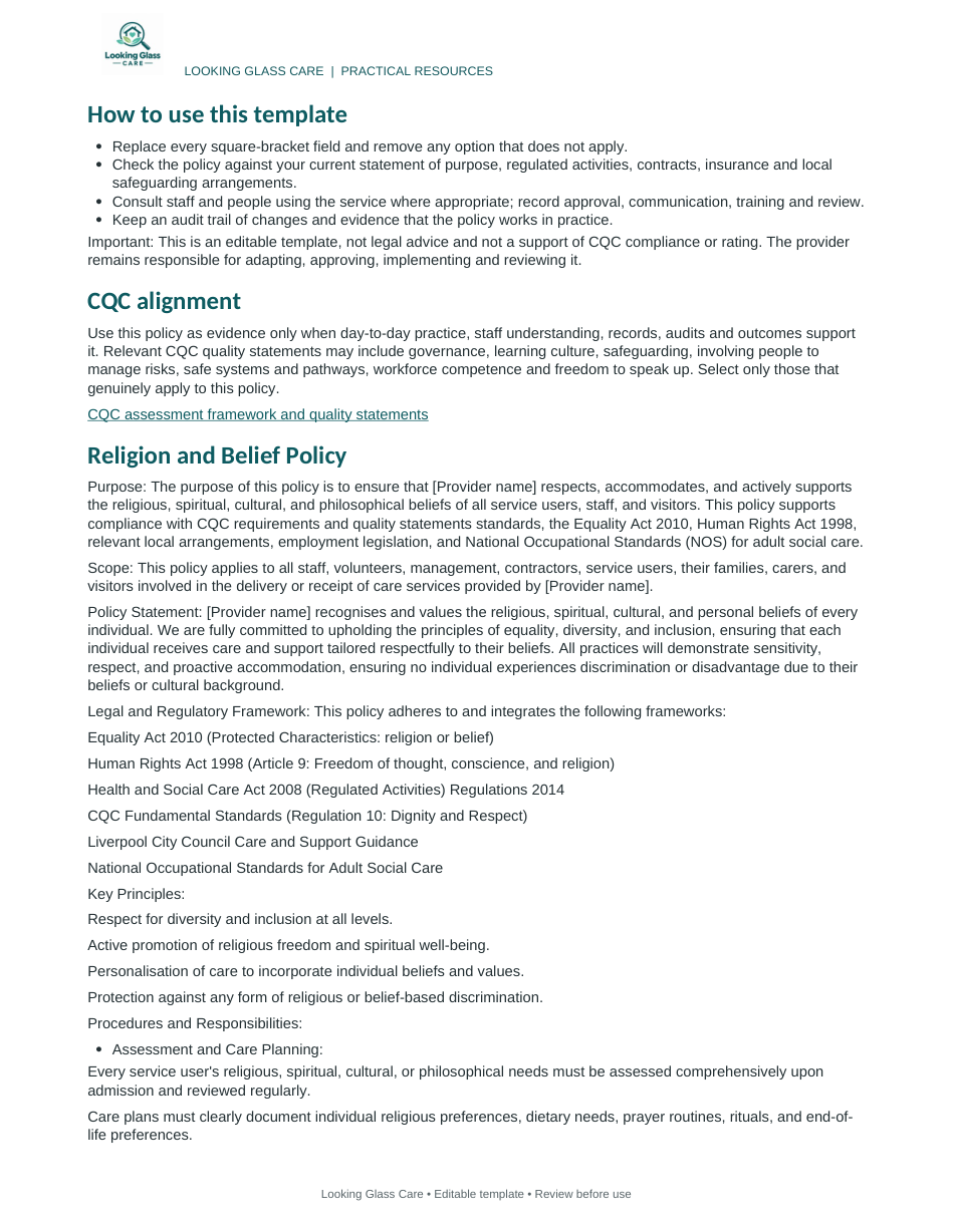 Religion and Belief Policy — actual document preview, page 2