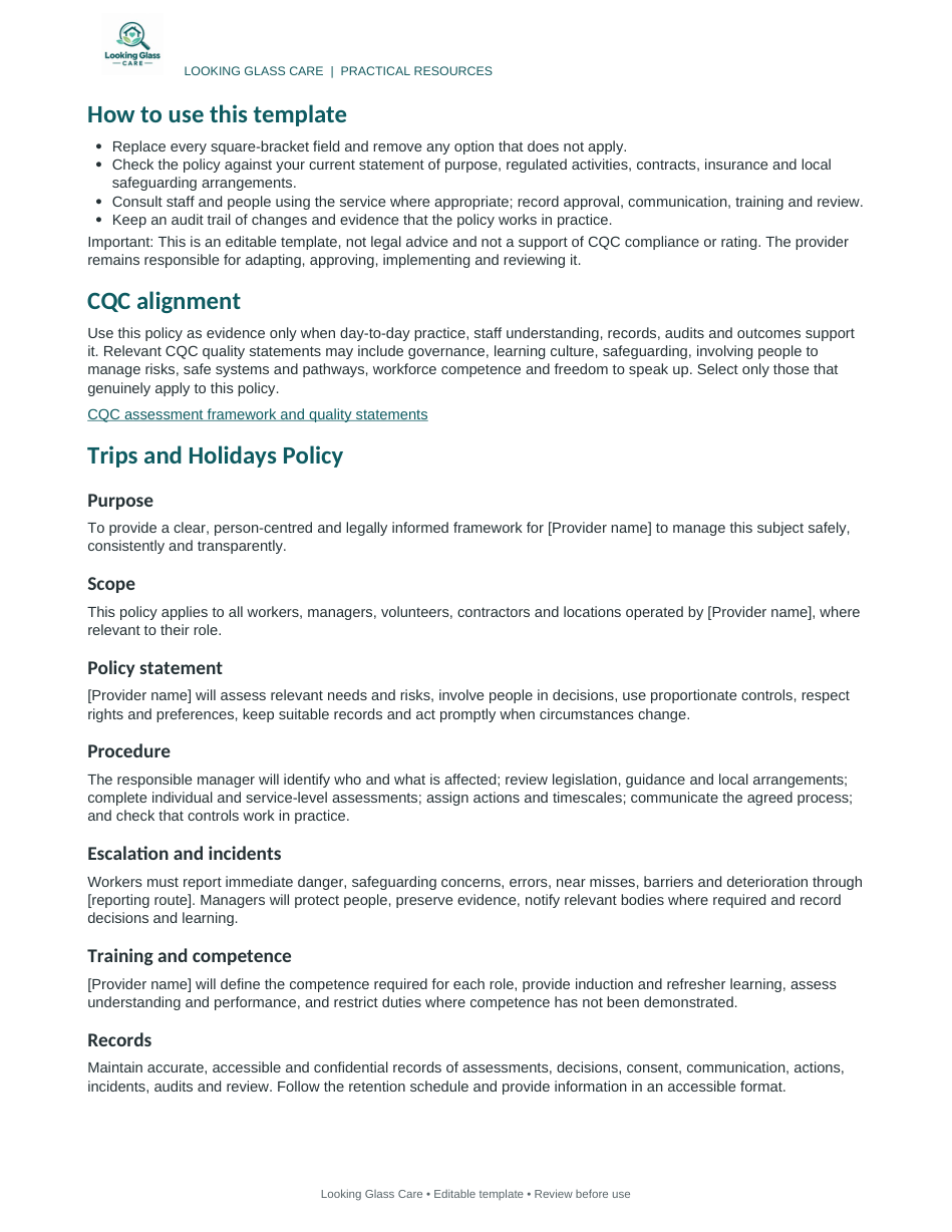 Trips and Holidays Policy — actual document preview, page 2