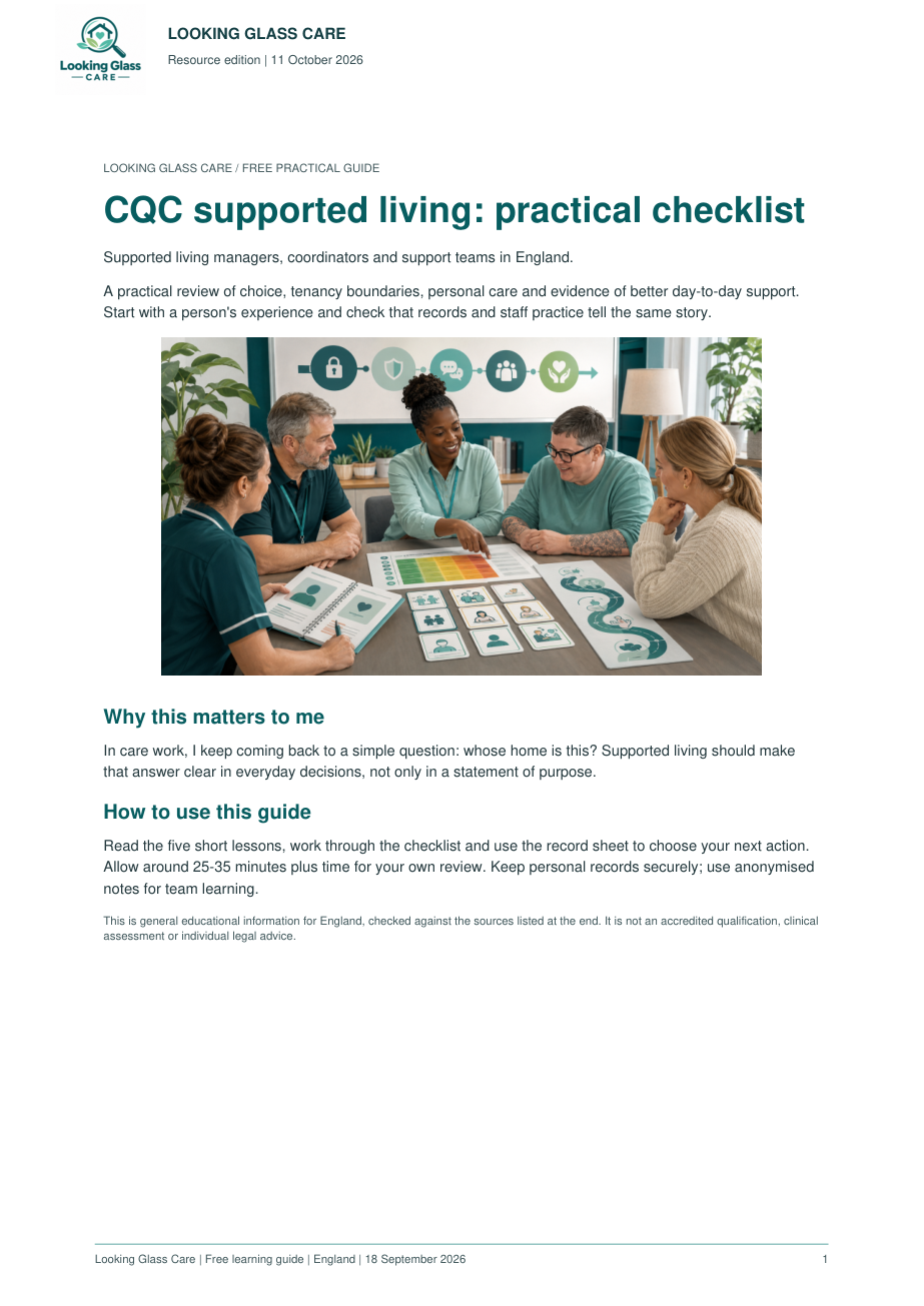 CQC supported living: practical checklist — actual document preview, page 1