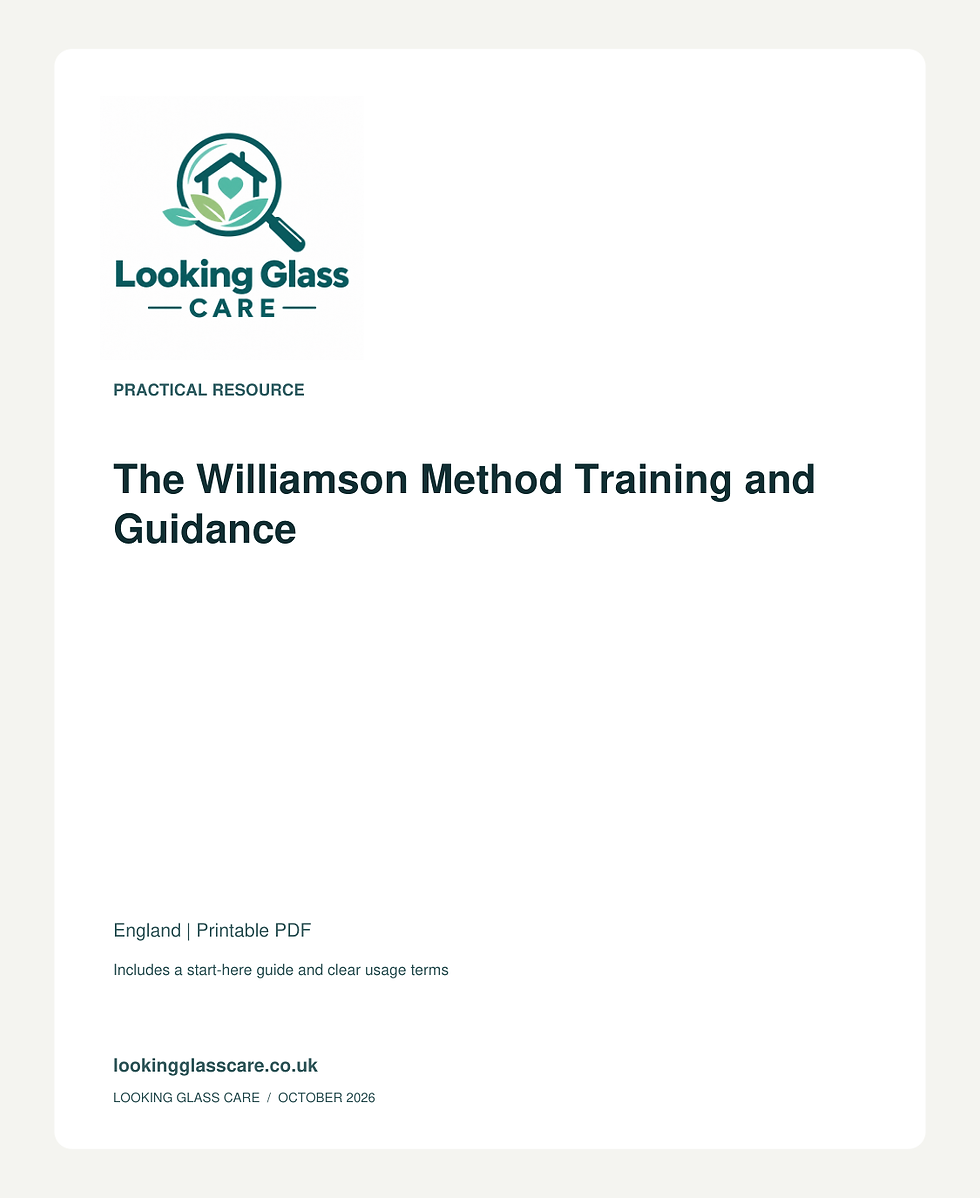 The Williamson Method Training and Guidance — Looking Glass Care branded resource cover