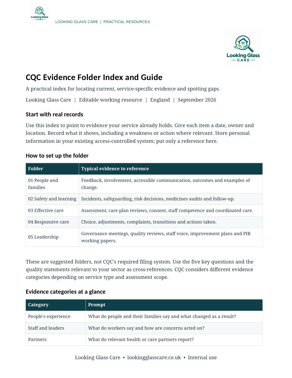 CQC Evidence Folder Toolkit Bundle | Five Editable Packs — actual document preview, page 1