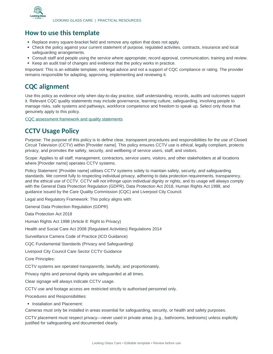 CCTV Usage Policy — actual document preview, page 2