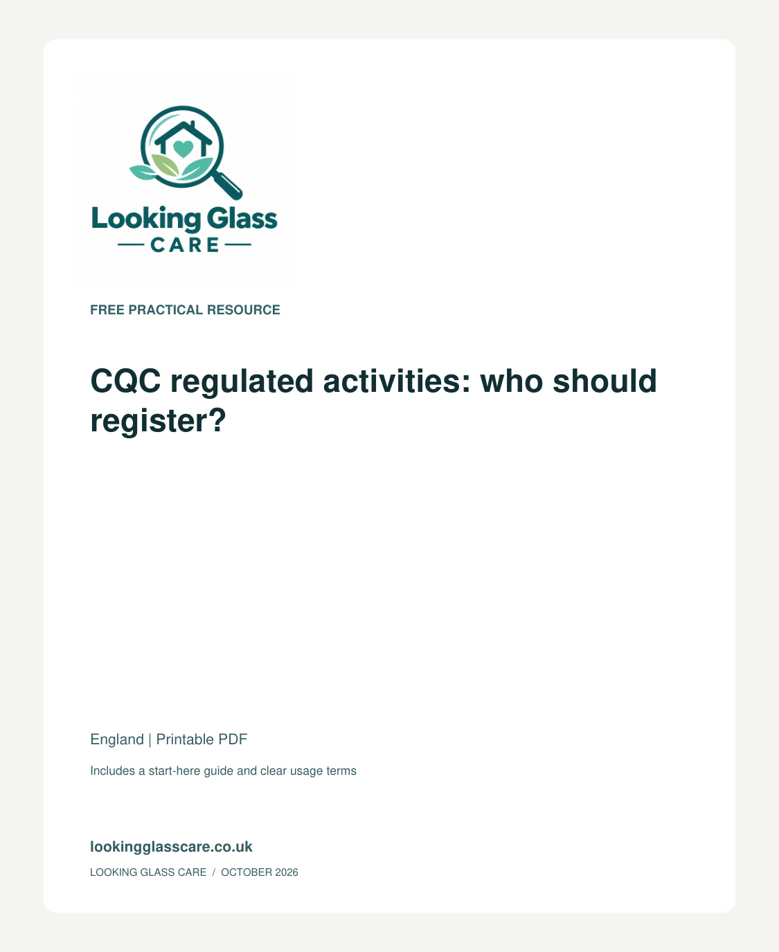 CQC regulated activities: who should register? — Looking Glass Care branded resource cover