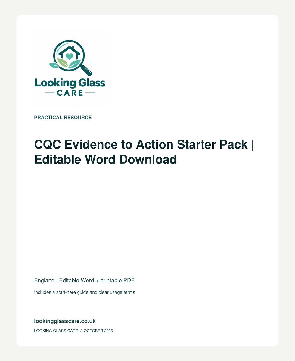 CQC Evidence to Action Starter Pack | Editable Word Download — Looking Glass Care branded resource cover