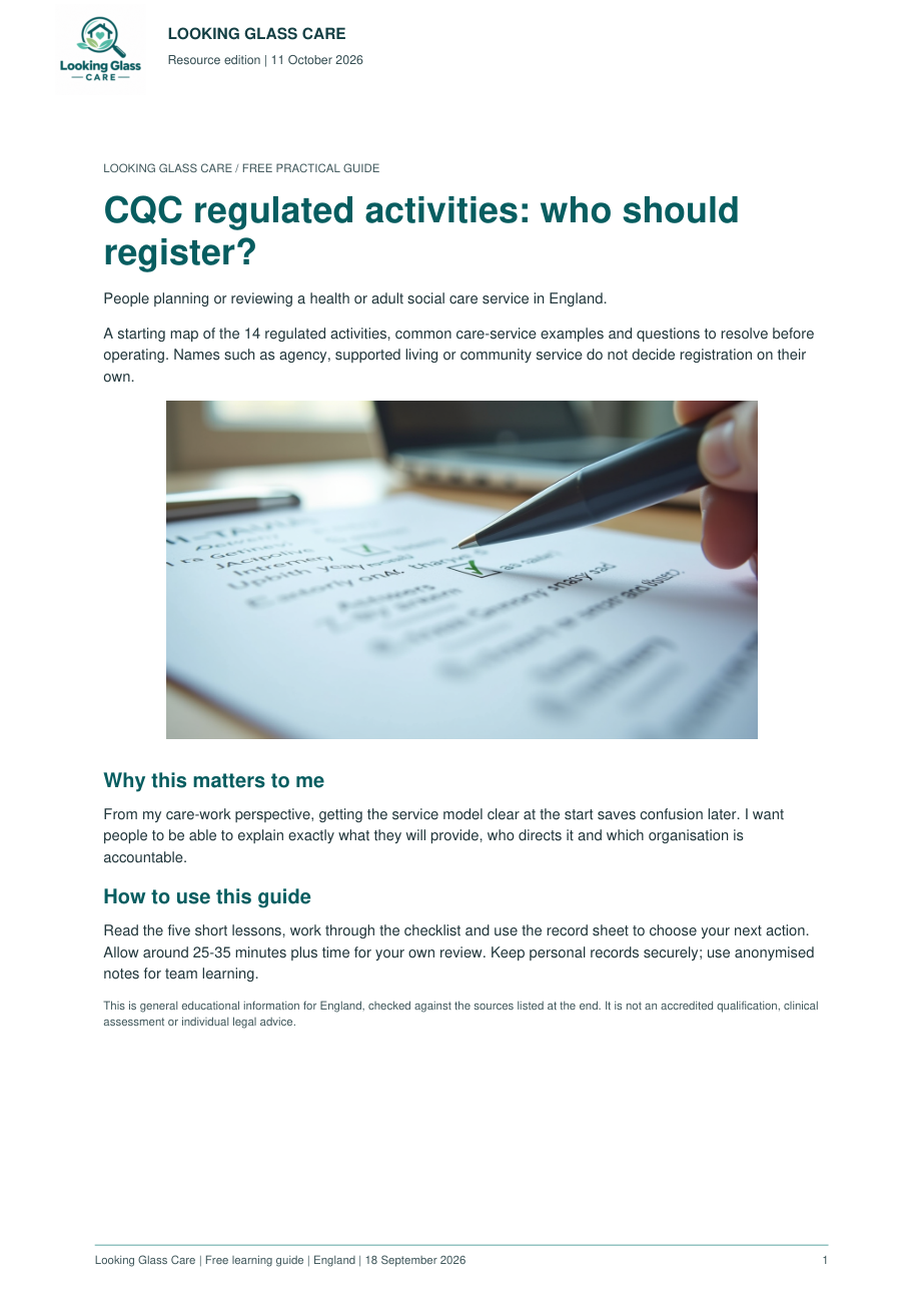 CQC regulated activities: who should register? — actual document preview, page 1