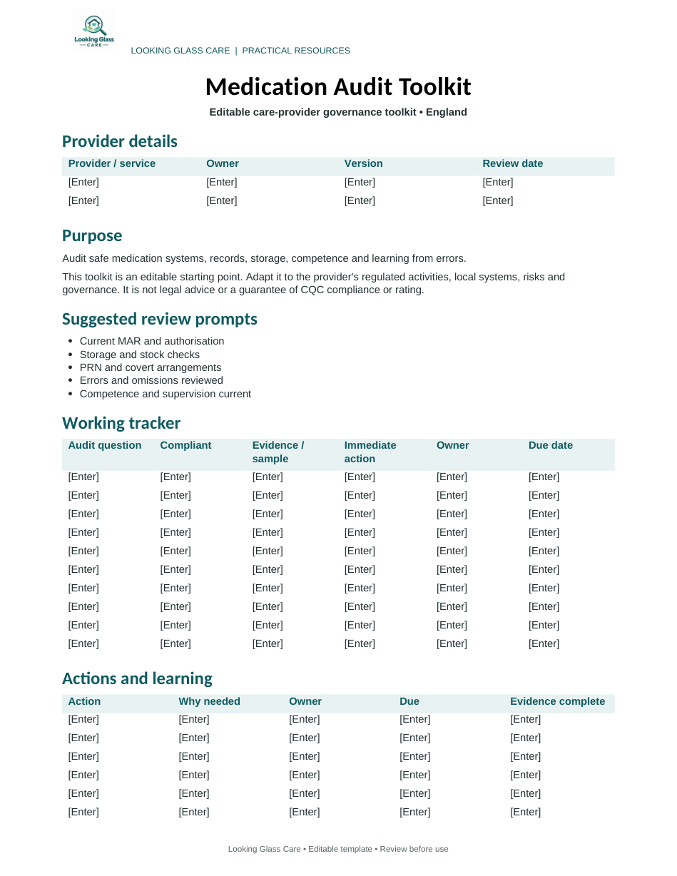 Medication Audit Toolkit — actual document preview, page 1