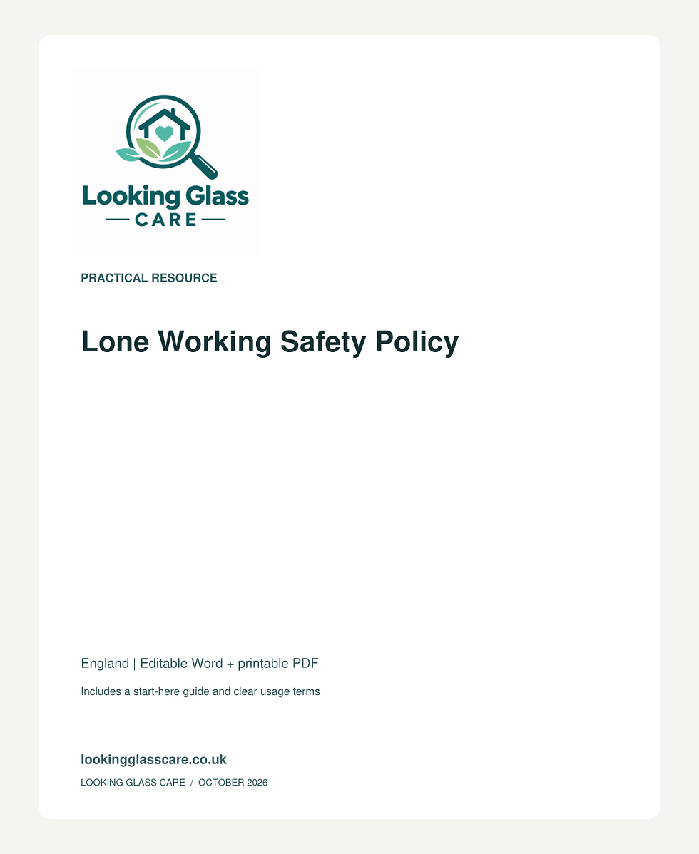 Lone Working Safety Policy — Looking Glass Care branded resource cover