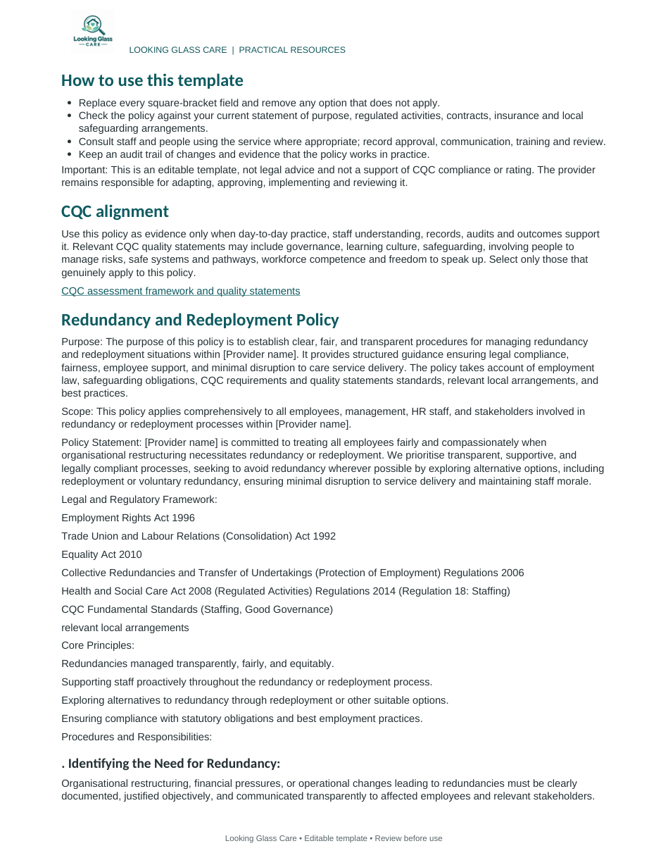Redundancy and Redeployment Policy — actual document preview, page 2
