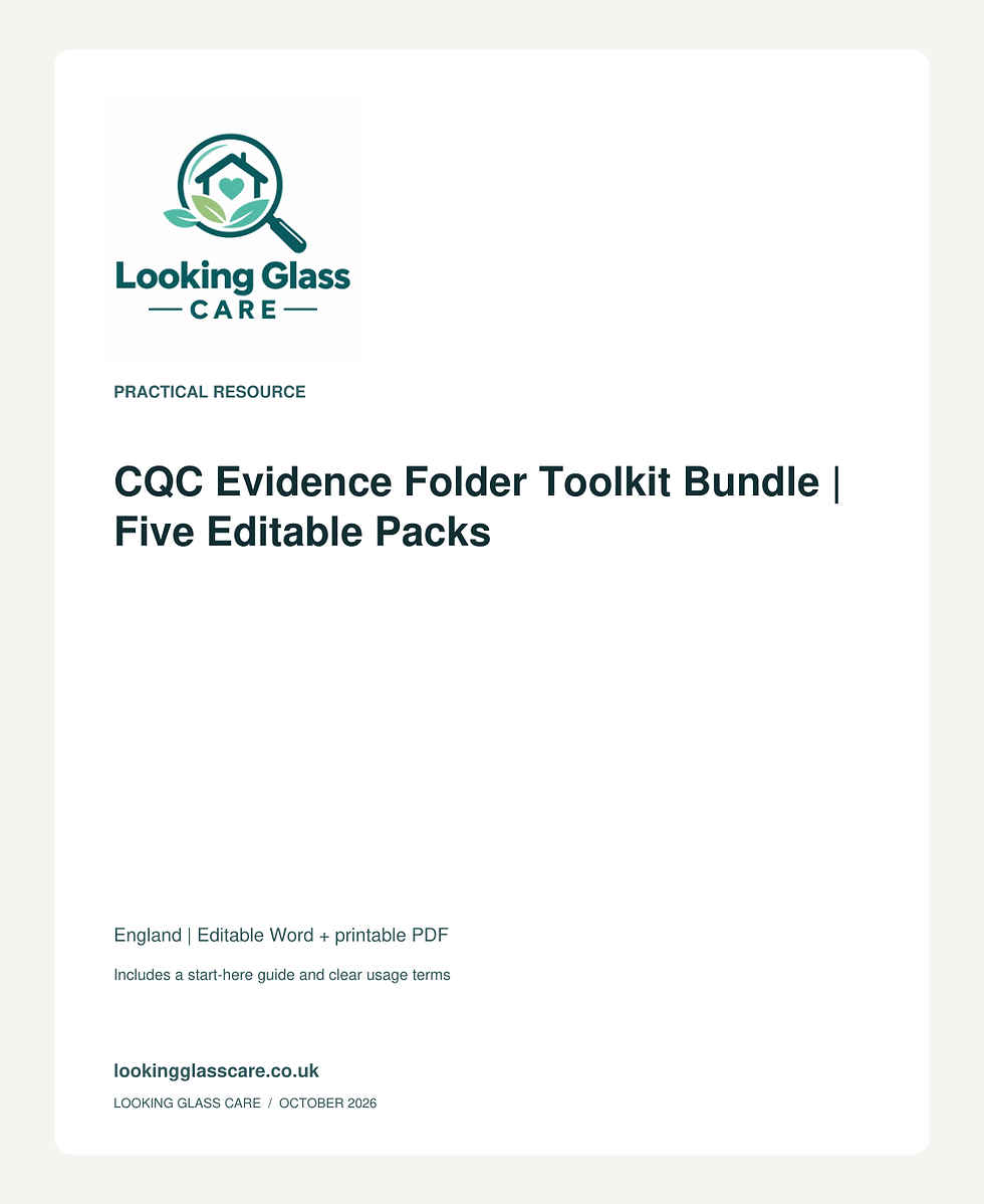 CQC Evidence Folder Toolkit Bundle | Five Editable Packs — Looking Glass Care branded resource cover