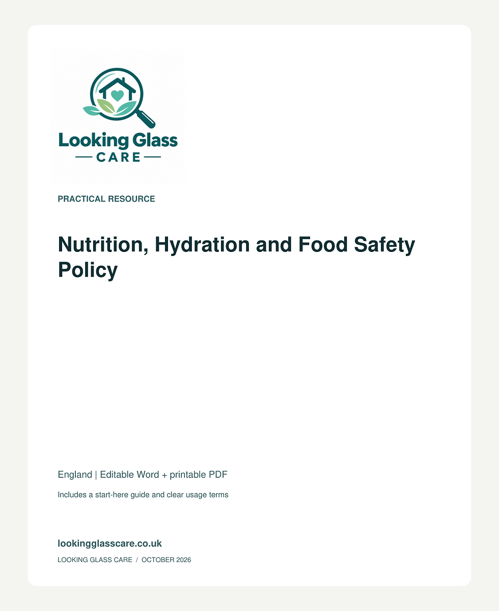 Nutrition, Hydration and Food Safety Policy — Looking Glass Care branded resource cover