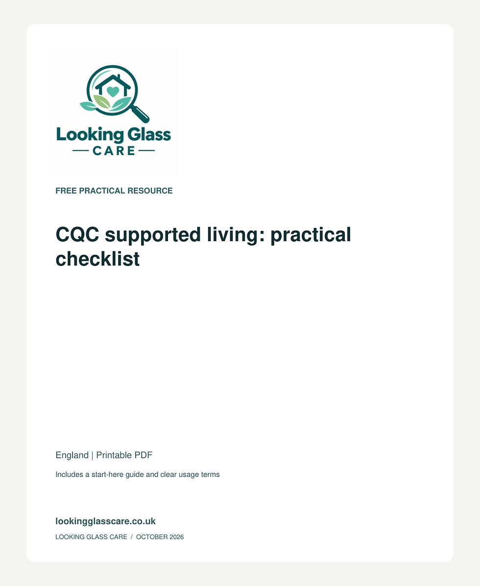CQC supported living: practical checklist — Looking Glass Care branded resource cover