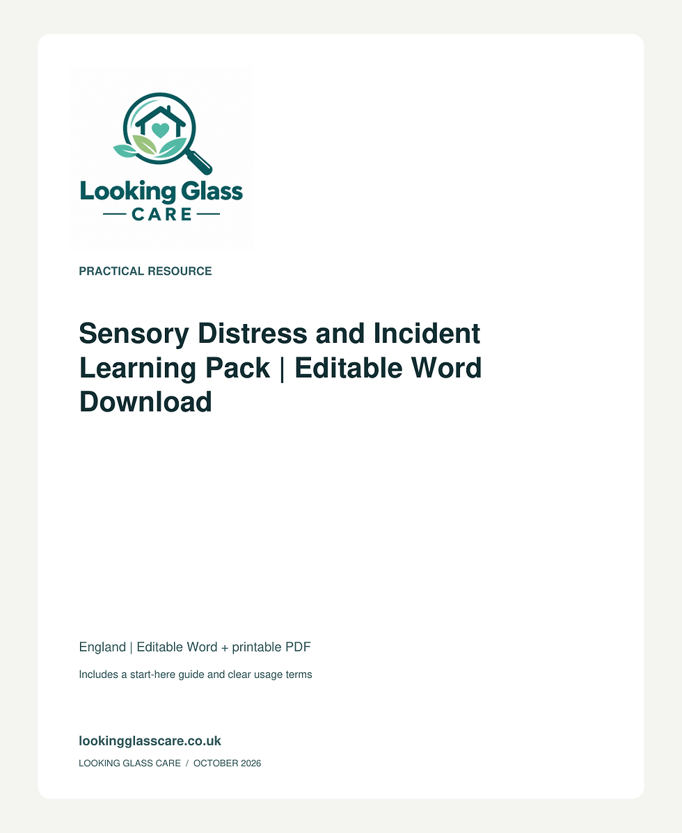 Sensory Distress and Incident Learning Pack | Editable Word Download — Looking Glass Care branded resource cover