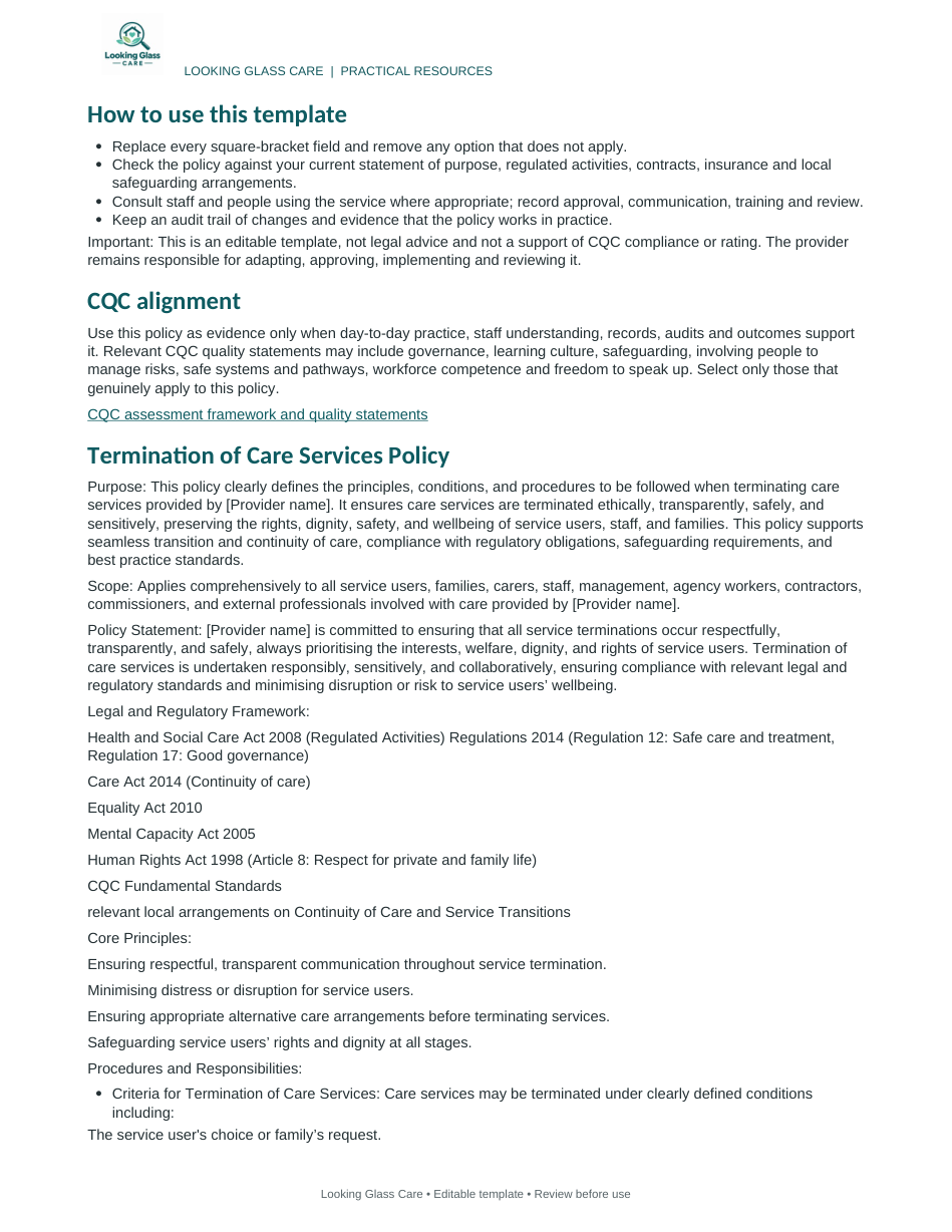 Termination of Care Services Policy — actual document preview, page 2