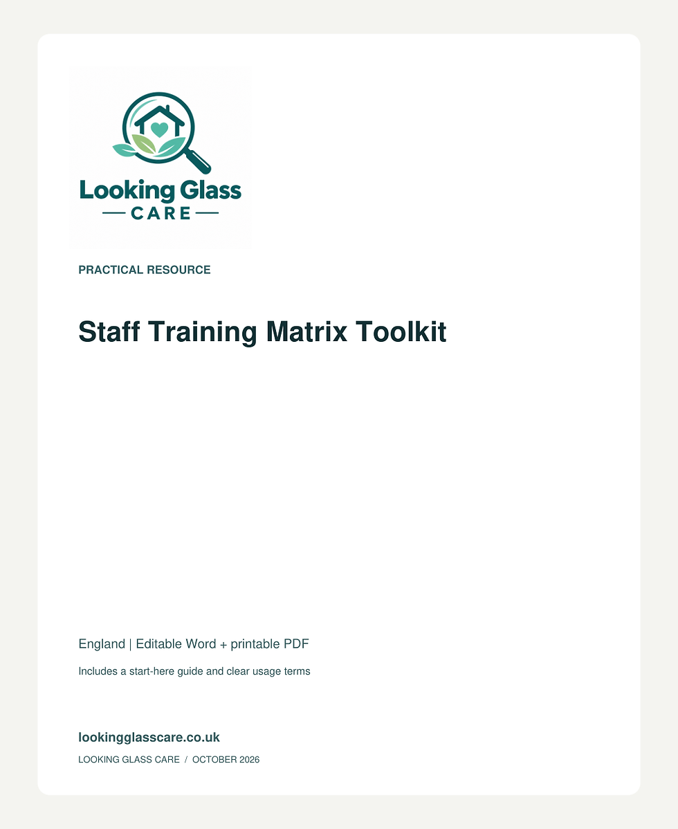 Staff Training Matrix Toolkit — Looking Glass Care branded resource cover
