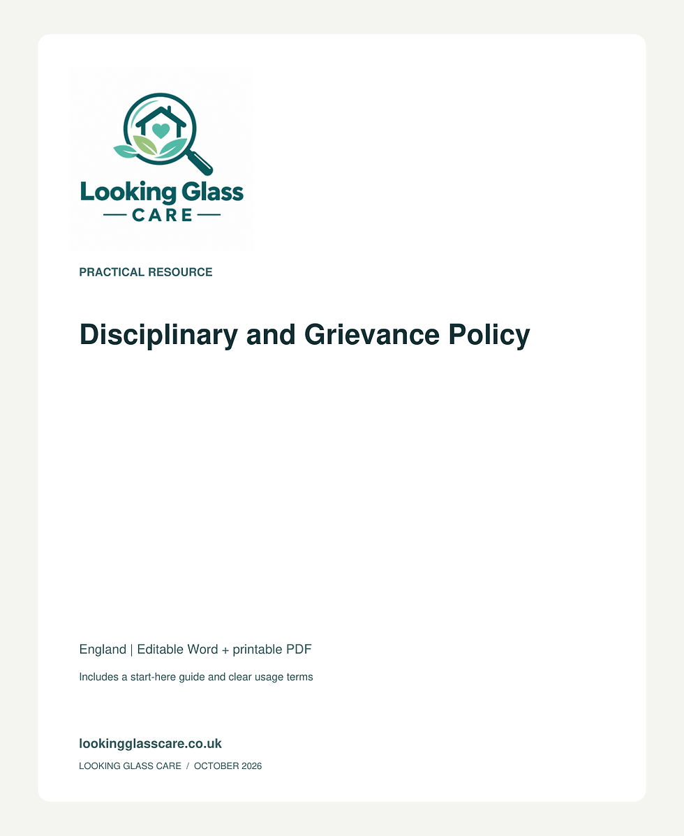 Disciplinary and Grievance Policy — Looking Glass Care branded resource cover