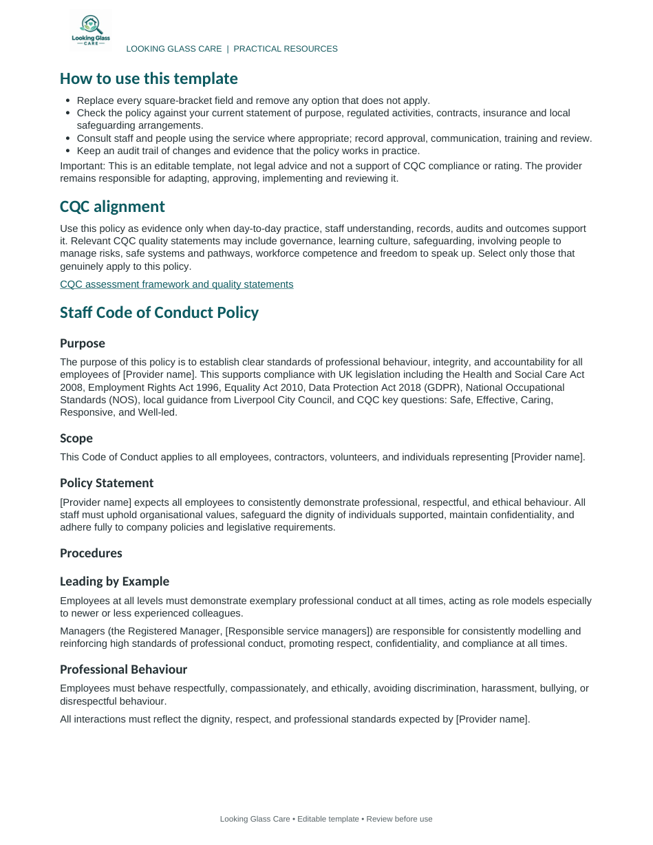 Staff Code of Conduct Policy — actual document preview, page 2