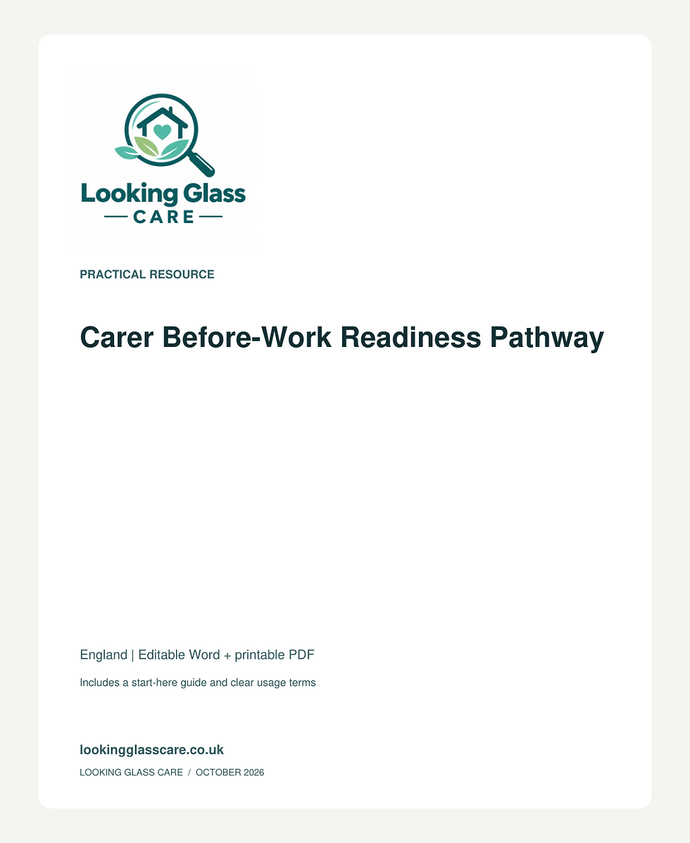Carer Before-Work Readiness Pathway — Looking Glass Care branded resource cover
