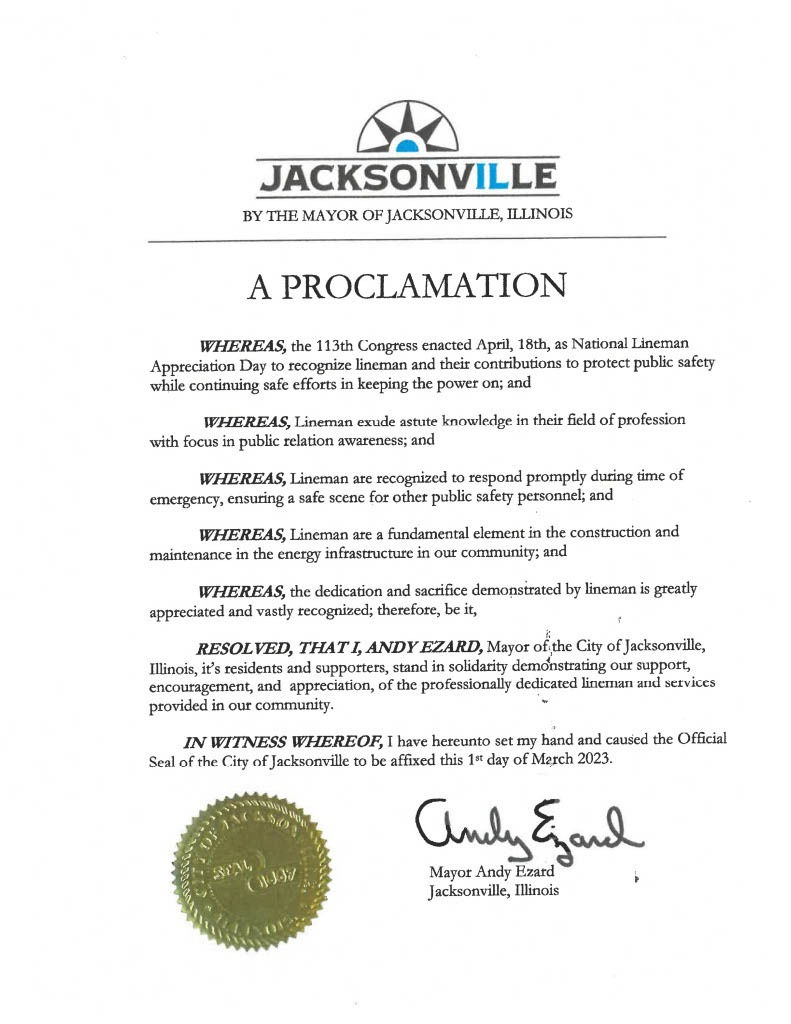 City of Jacksonville, IL Mayoral Proclamation
