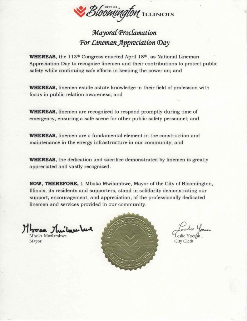 City of Bloomington, IL Mayoral Proclamation