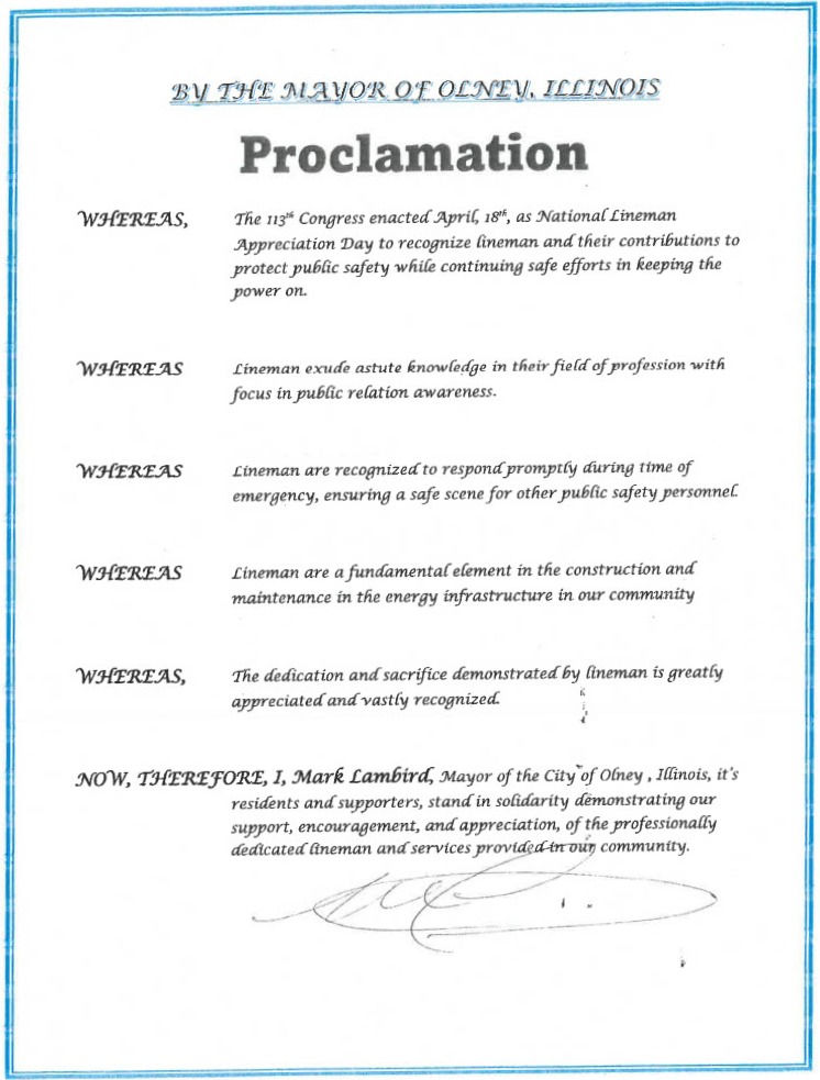 City of Olney, IL Mayoral Proclamation