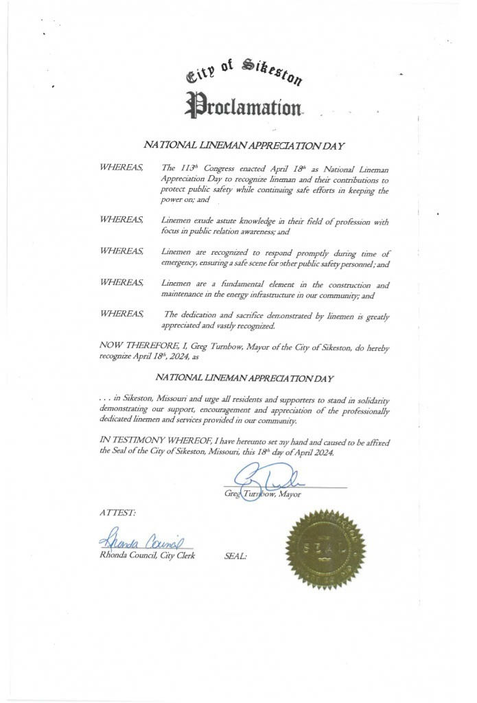 City of Sikeston, MO Mayoral Proclamation
