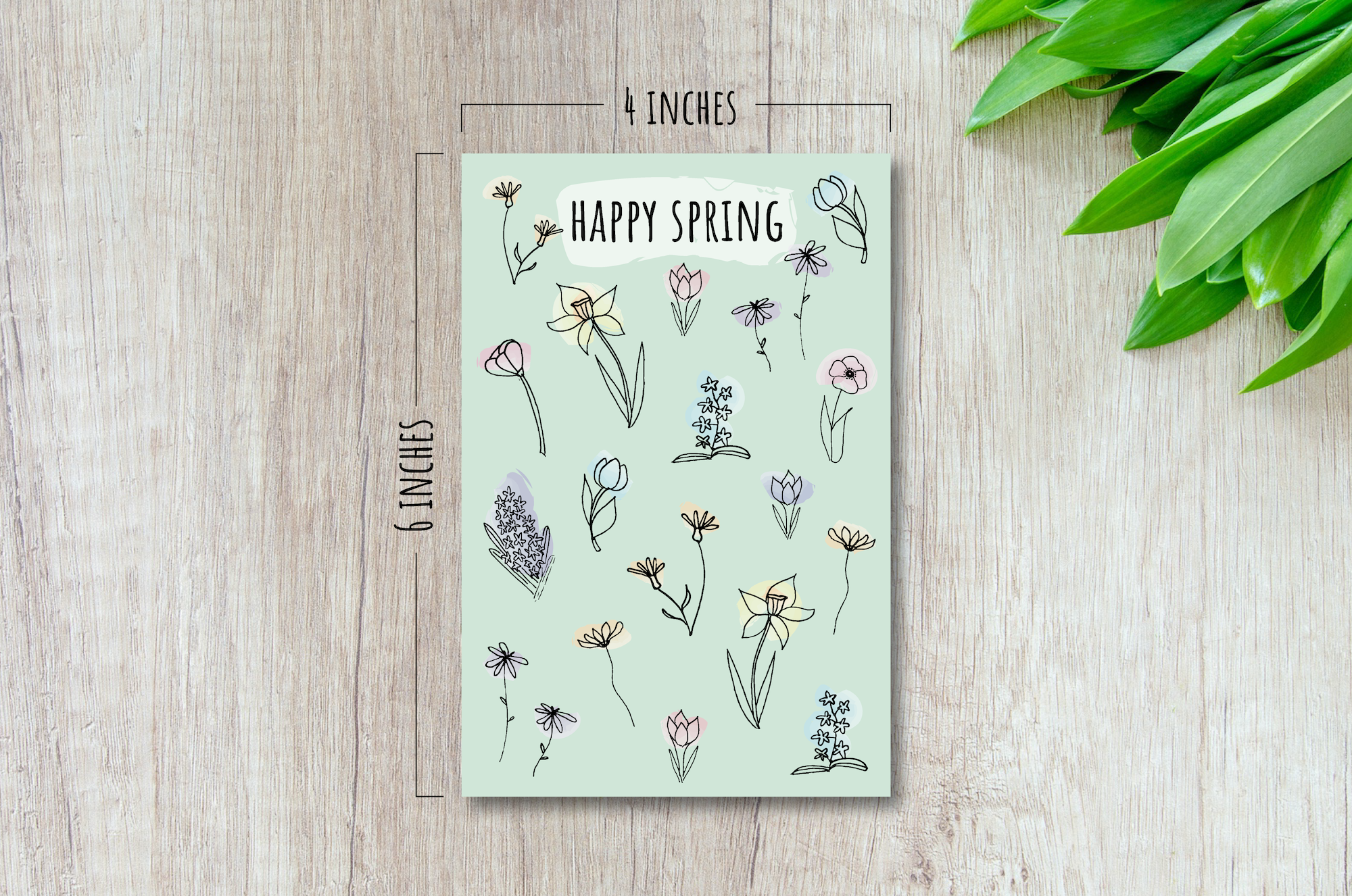 Spring Flowers 4x6 Cookie Card (Green)