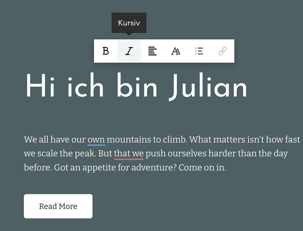 Screenshot vom JIMDO UI
