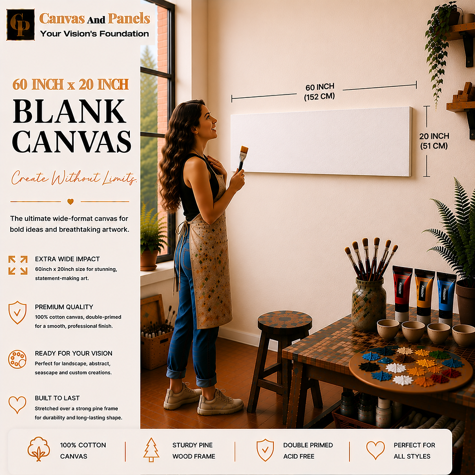 Thumbnail: Handcrafted blank canvas measuring 60inch x 20inch with a 38mm gallery frame.