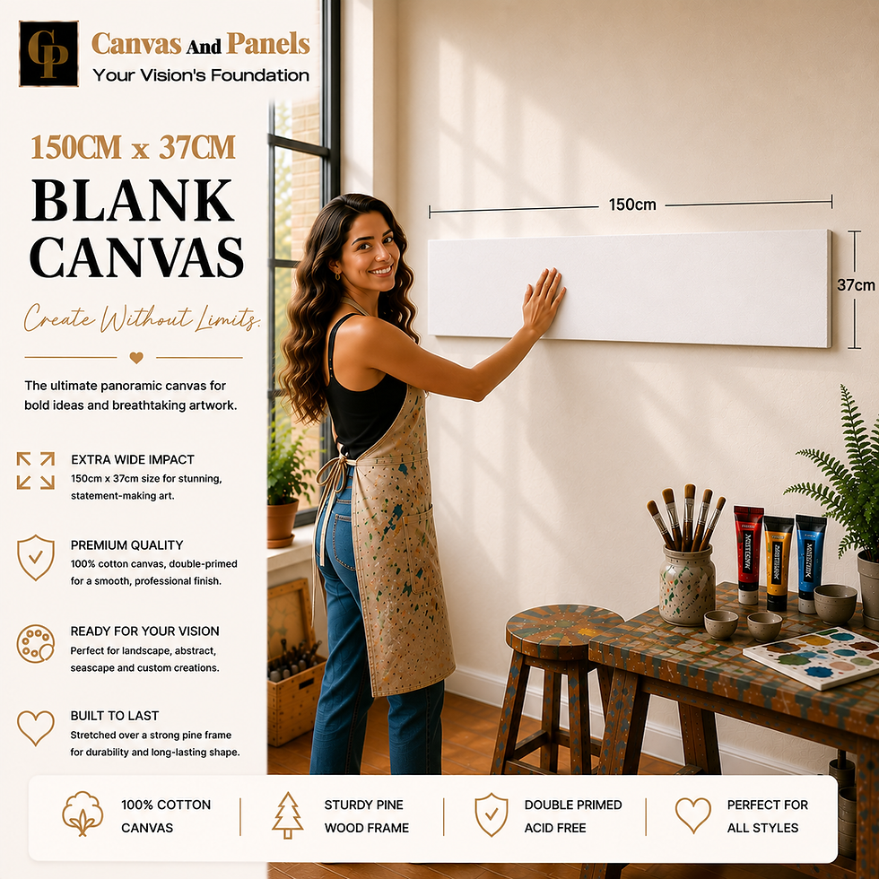 Handcrafted blank canvas measuring 150cm x 37cm with a 38mm gallery frame