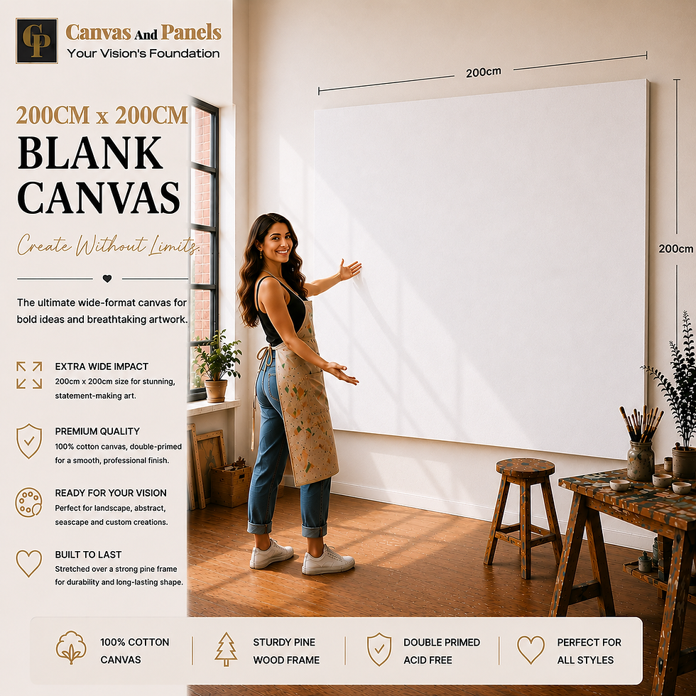Handcrafted extra large blank canvas measuring 200cm x 200cm with a 38mm gallery frame.