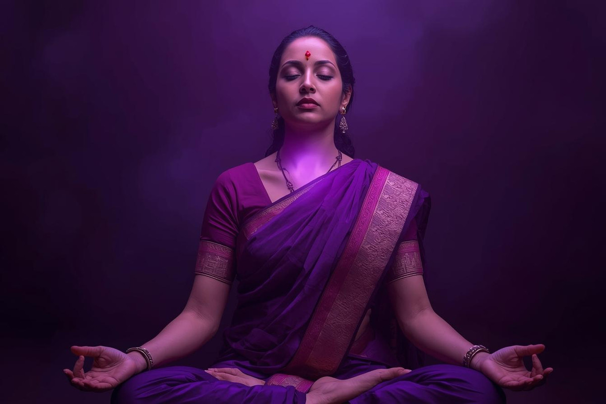 Lady meditating with throat chakra activated
