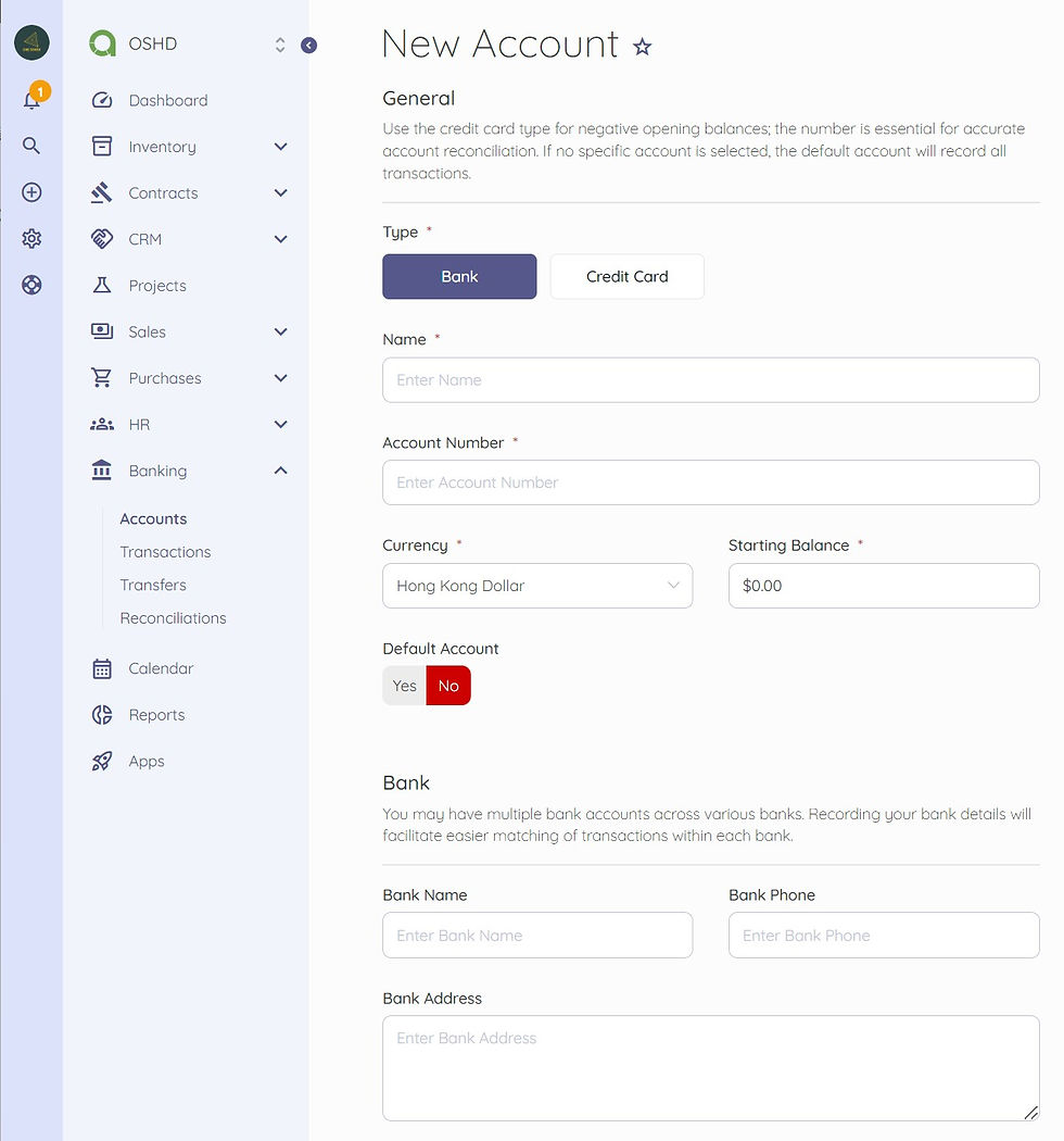 Adding a new bank account