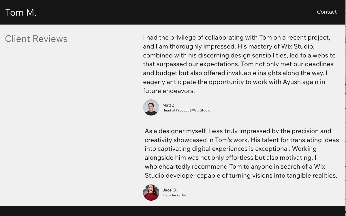 Client reviews