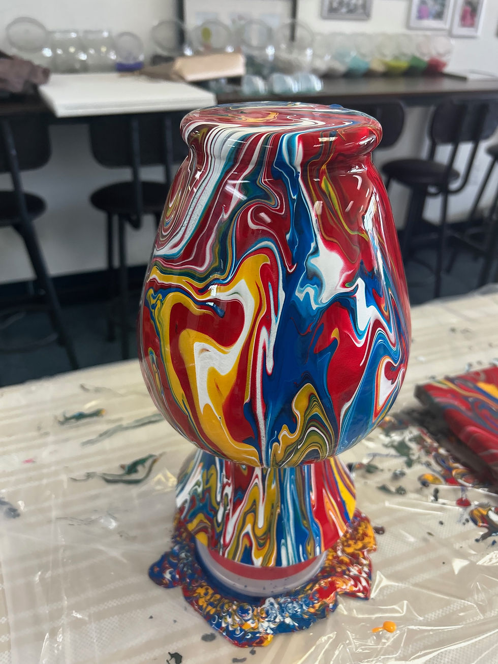 Large Glass Vase Acrylic Paint Pour