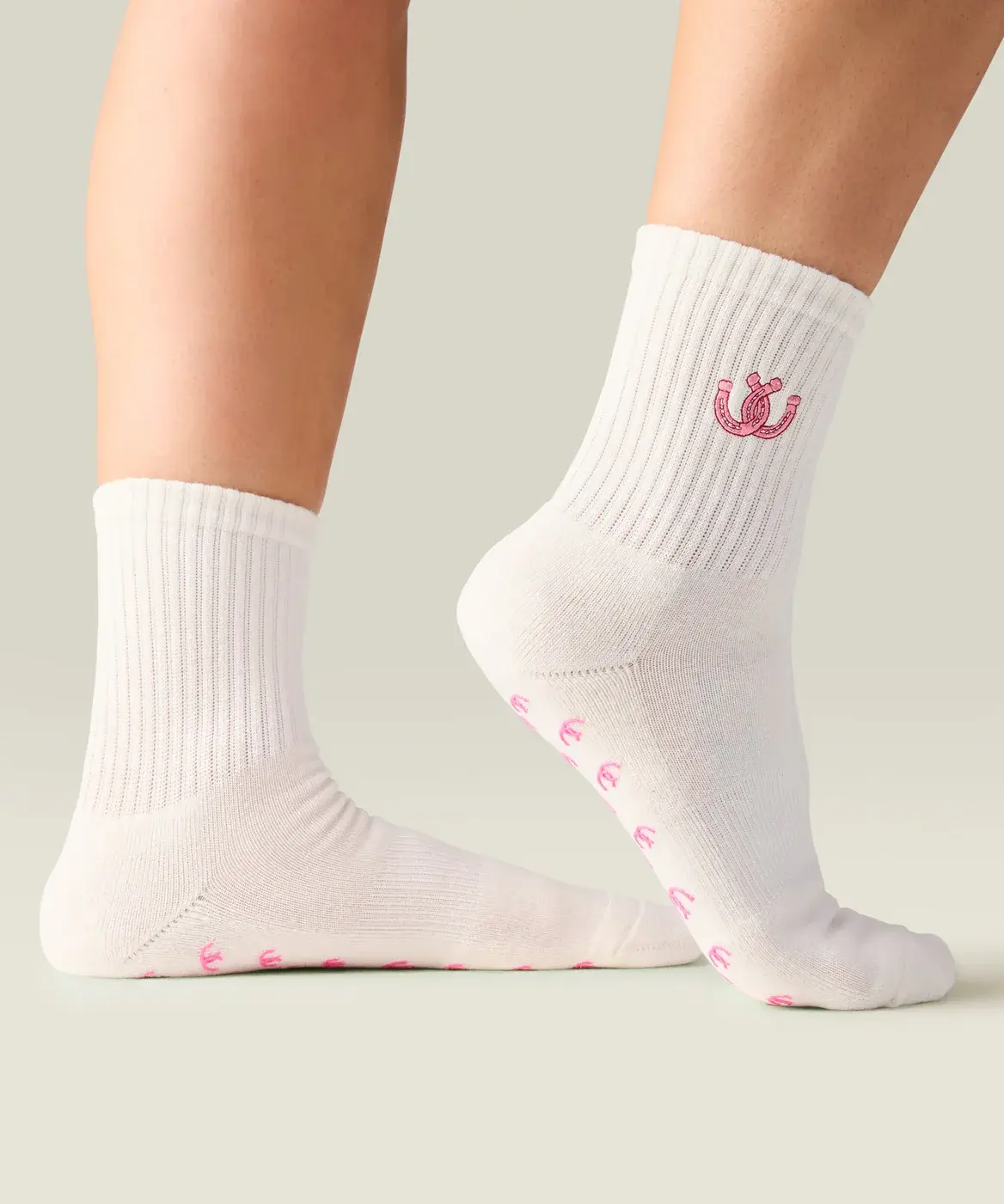 Crew Non Slip Grip Socks - Lucky Horseshoe Ivory