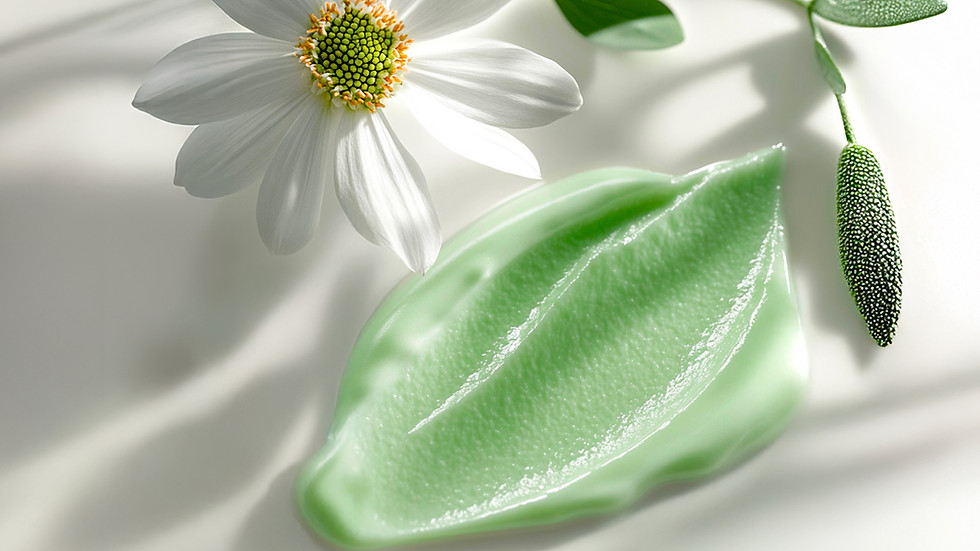 crème verte appliqué sur le fond blanc et fleurs