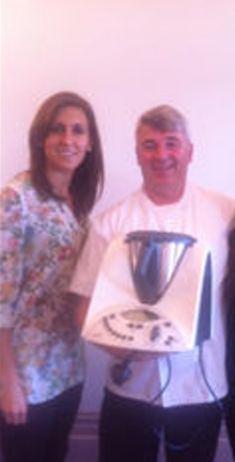 Sara de Miguel with Chef Martin at Fishy Fishy in Kinsale, standing beside the Thermomix TM31, showcasing its use in a professional kitchen