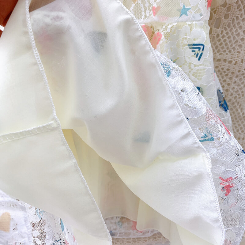 Thumbnail: Girls Fashion Colored Butterfly Pattern Lace Dress