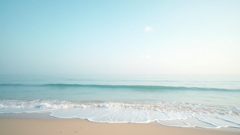 Wide angle view of a serene beach with gentle waves