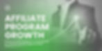 Business person pointing at glowing upward graph on a green gradient background. Text: "AFFILIATE PROGRAM GROWTH." all inclusive marketing AIM