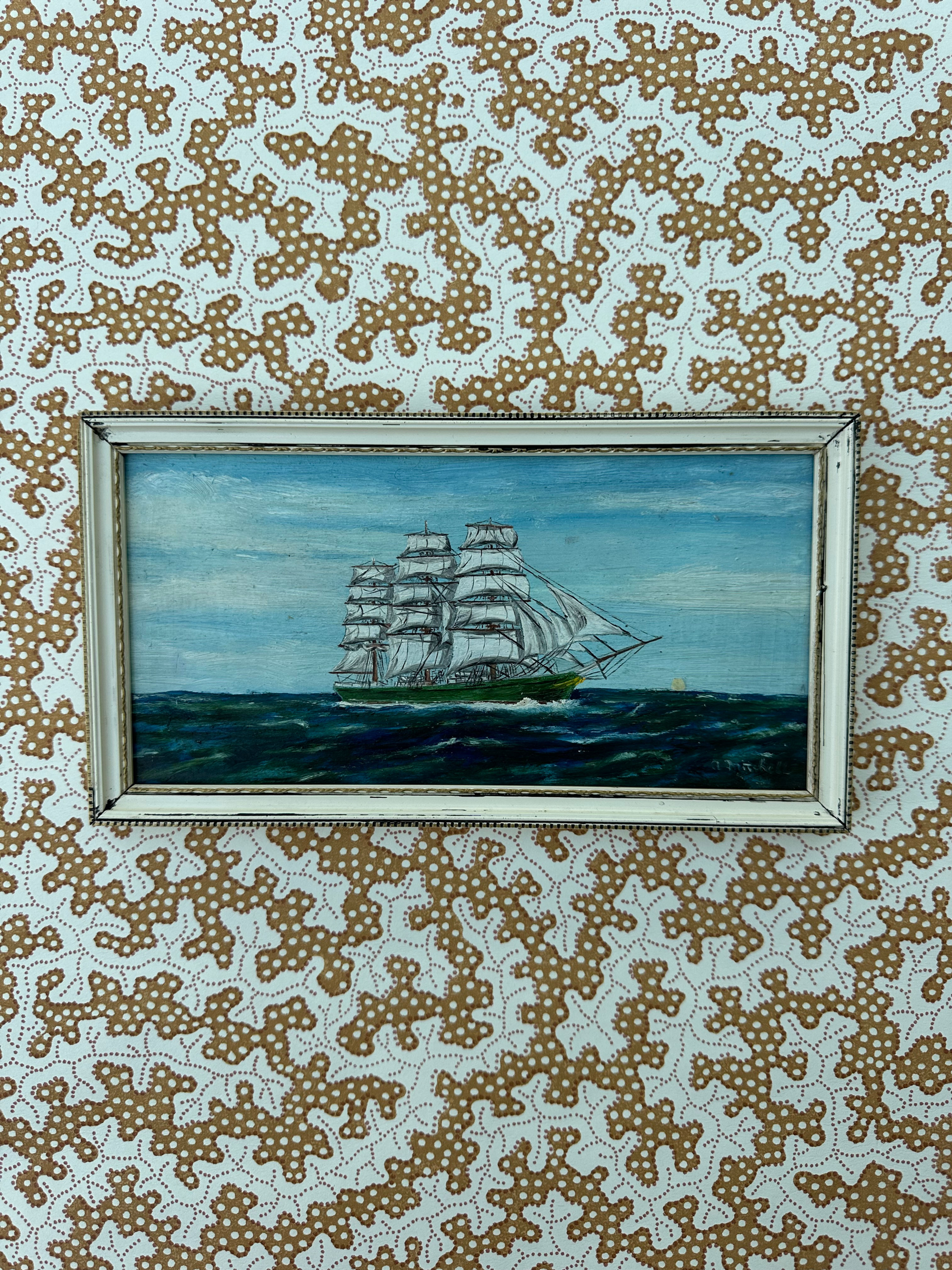 Ocean ship original oil painting