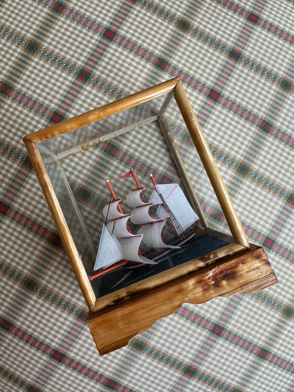 Thumbnail: Vintage Miniature Boat in Bamboo Case