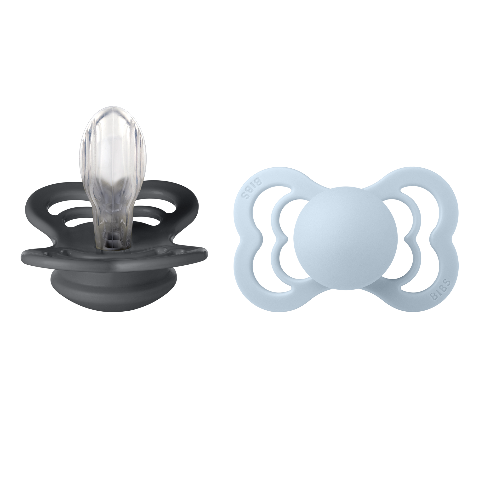 BIBS Schnuller/Nuggi Supreme Silikon Symetrisch 2er Pack Iron/Baby Blue
