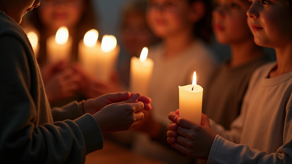 Close-up of children's hands holding candles during a religious ceremony