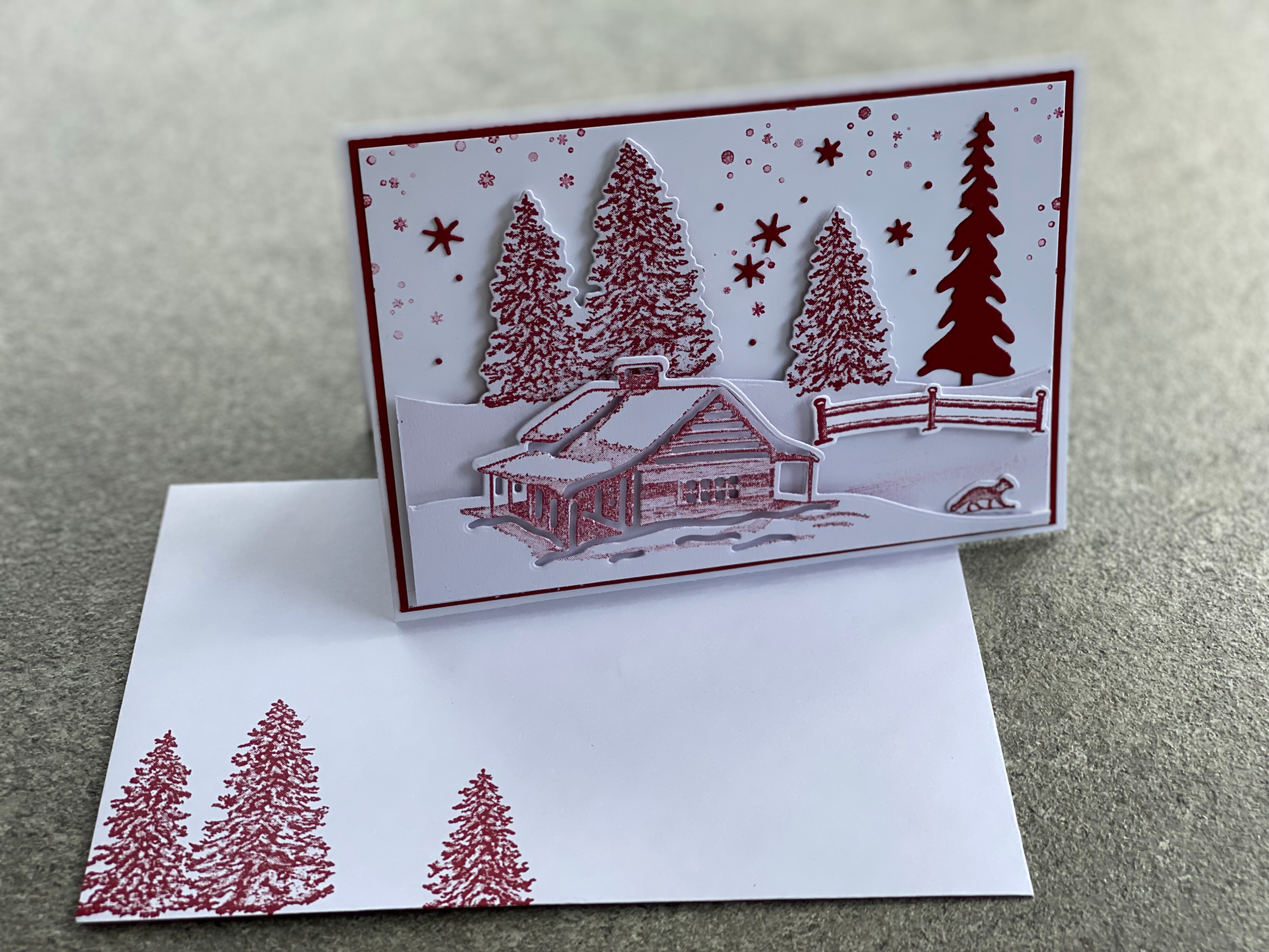 Haus im Wald -Winter rot -3D-Effekt