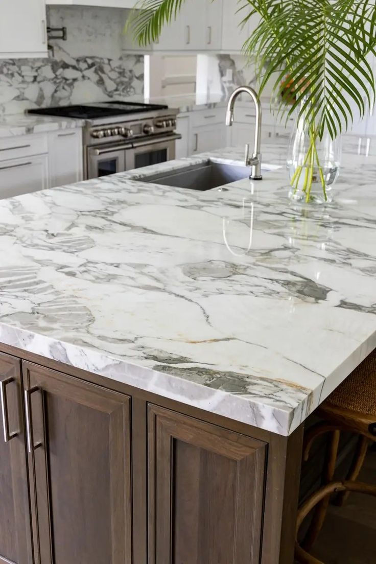 Eased Edge Profile on a Calacatta Classico Marble Kitchen Island - New Orleans, LA