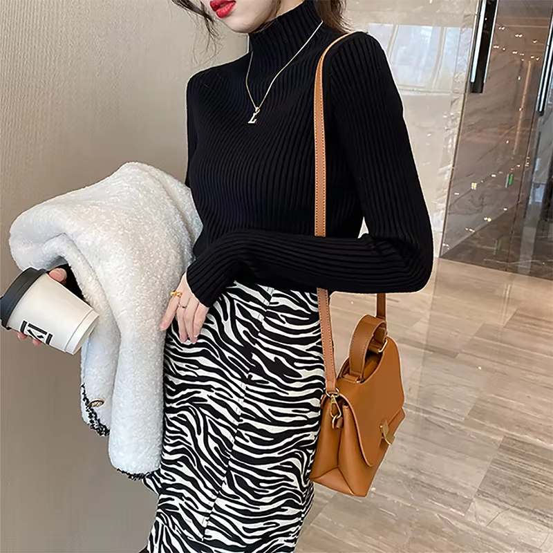 Thumbnail: New Women's Elegant Solid Basic Knitted Tops Women Turtlneck Sweater Long Sleeve